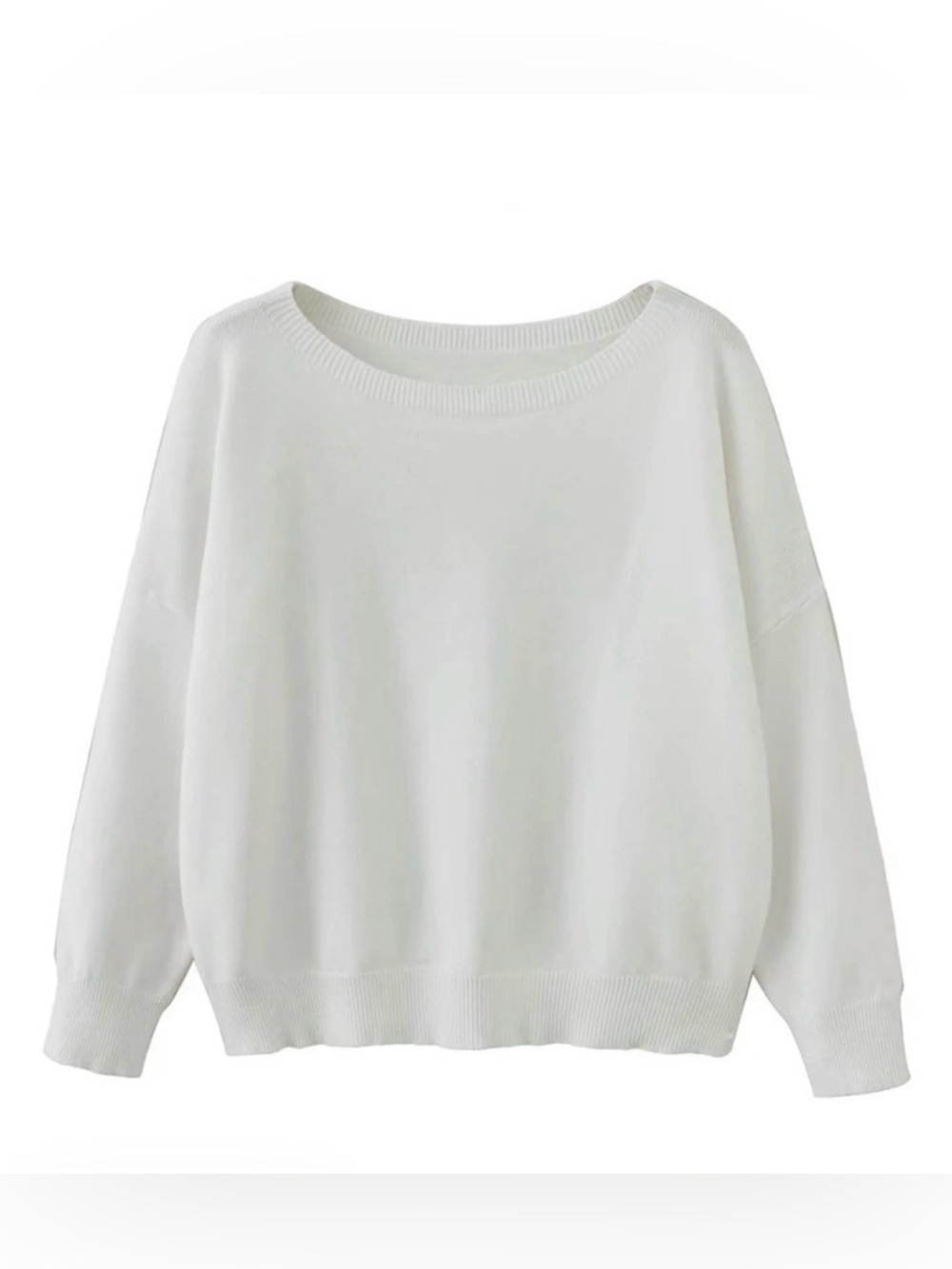 NWOT~ Women’s Drop Shoulder Boat Neck Sweater~ White~ M